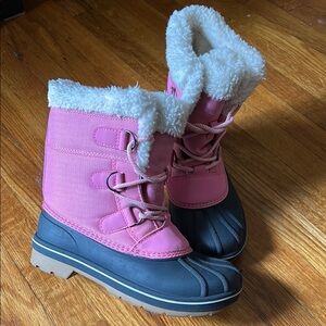 Cat & Jack Pink and Black Rain & Snow Boots with Faux Fur Lining